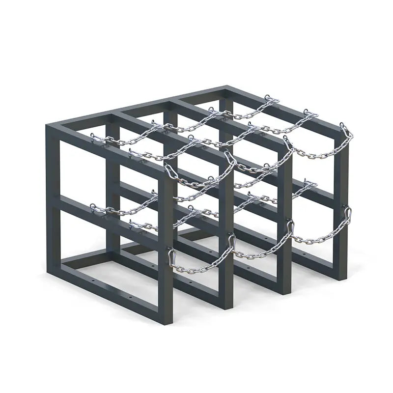 Steel gas cylinder rack R3X3, 3x3 configuration for nine compressed gas cylinders