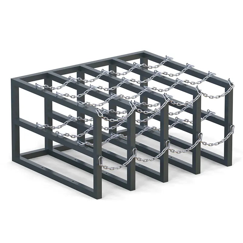 Large steel gas cylinder rack R4X4, 4x4 configuration for sixteen compressed gas bottles