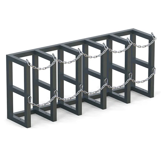 Steel gas cylinder rack R5X1, 5x1 layout for five compressed gas bottles
