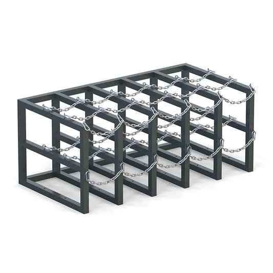 Empty gas cylinder storage rack that can hold 15 bottles