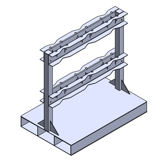 Steel gas cylinder pallet R2X3PAL, 2x3 layout with forklift access and chain restraints